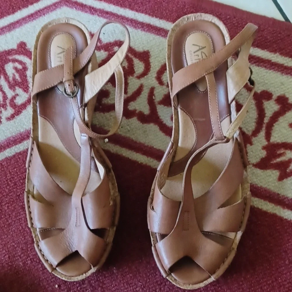 Clarks Artisan Alameda Cork Leather Wedge Sandals